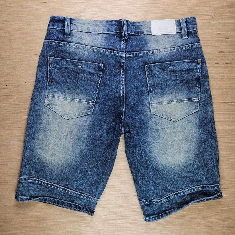 Southpole‎ Y2K Moto Biker Flex Denim Shorts 32 Zip Knee Panel Streetwear Acid